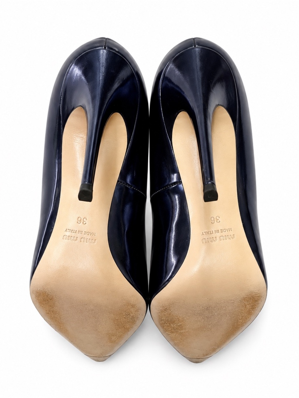 Miu Miu Women’s Navy Patent Pointed Toe High Heels